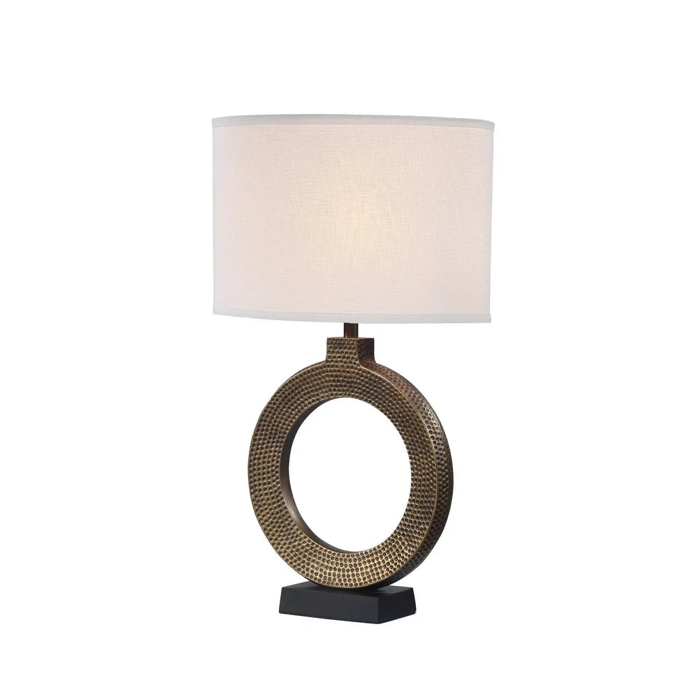 Aspen Creative 25" High Metal Table Lamp, Antique Brass Finish and Oval Shaped Lamp Shade in White, 16" Wide