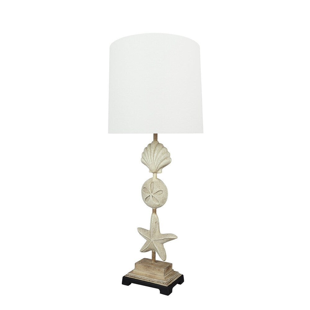 Aspen Creative 32" High Metal & Resin Table Lamp, Antique Ivory and Hardback Drum Shaped Lamp Shade White, 12" Wide
