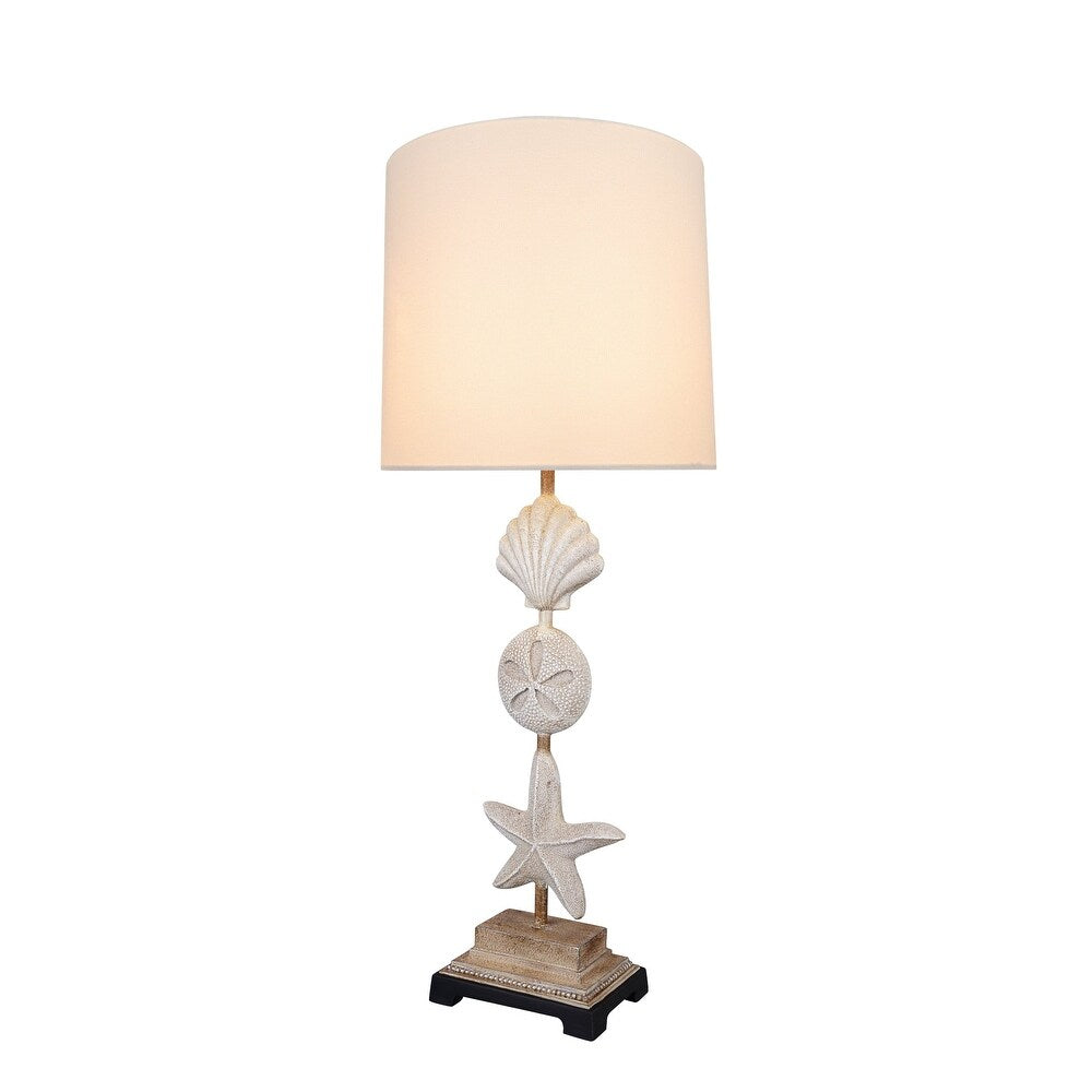 Aspen Creative 32" High Metal & Resin Table Lamp, Antique Ivory and Hardback Drum Shaped Lamp Shade White, 12" Wide