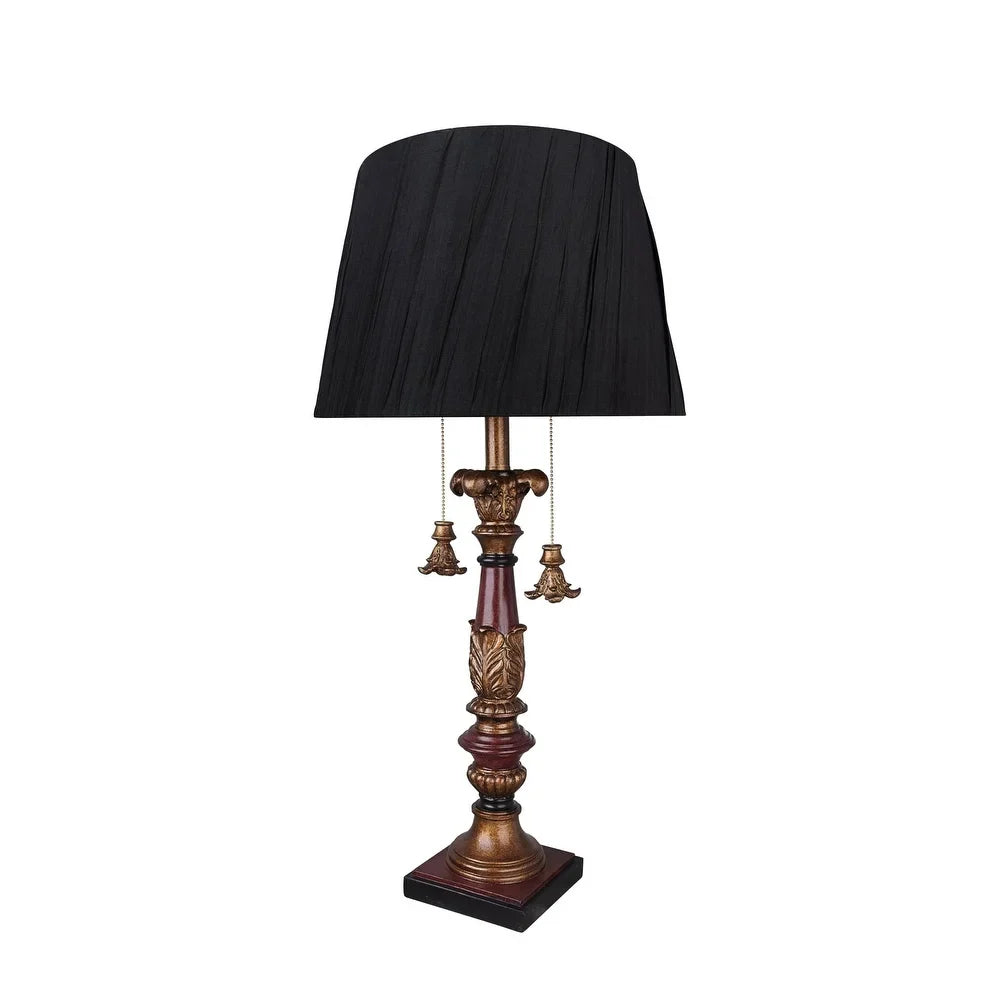 Aspen Creative 33" High Metal & Resin Table Lamp, Antique Red & Gold and Empire Shaped Lamp Shade Black, 15" Wide