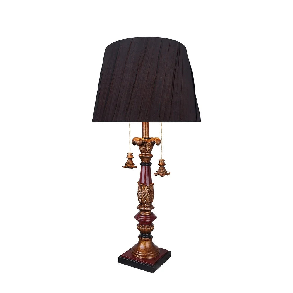 Aspen Creative 33" High Metal & Resin Table Lamp, Antique Red & Gold and Empire Shaped Lamp Shade Black, 15" Wide