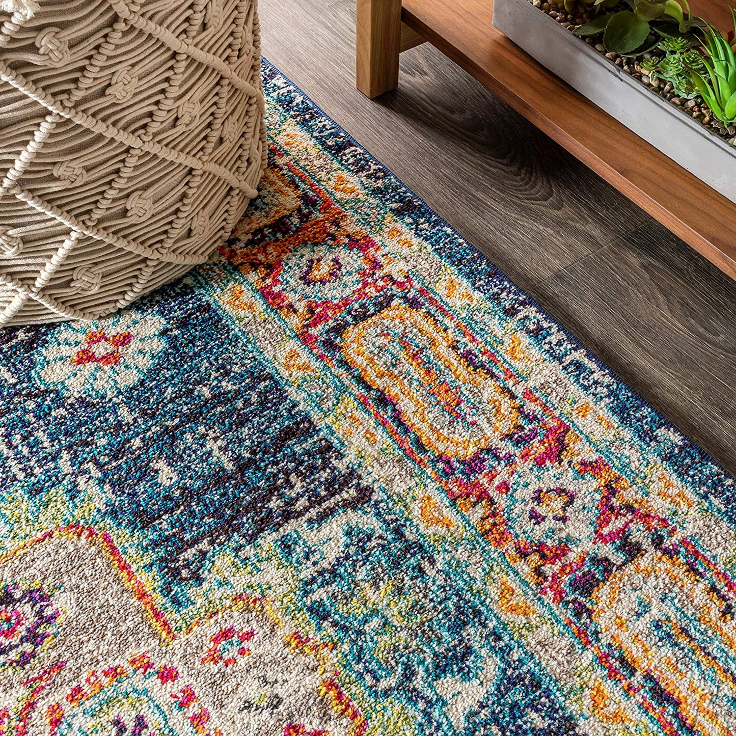 Bohemian Boho Vintage Medallion Navy/Red Rug