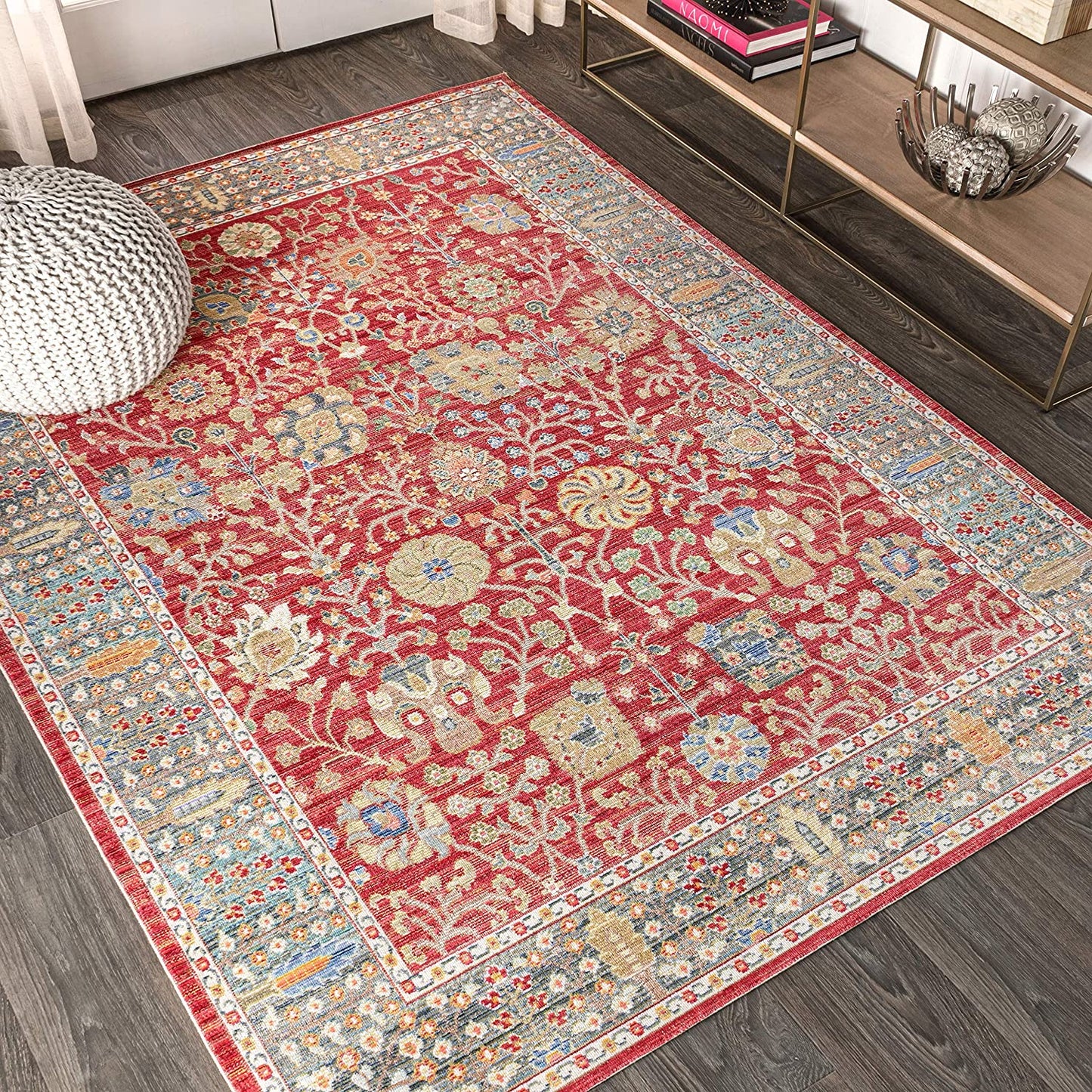 India Flower and Vine Burgundy Soft Area Rug