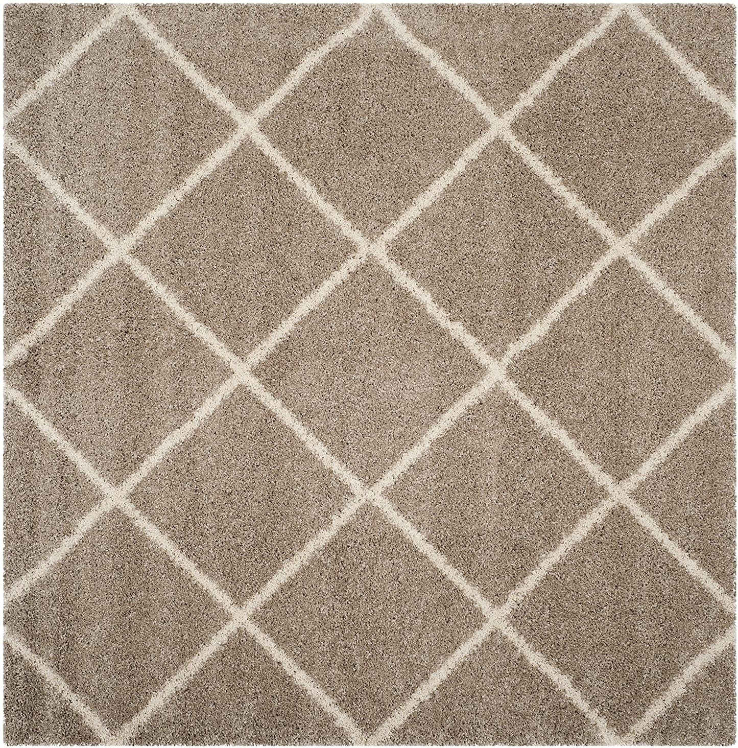 Diamond Trellis Beige/Ivory Soft Plush Shag Area Rug 2-inch Thick