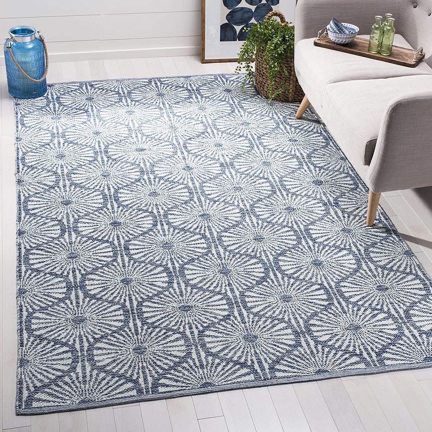 Montauk Collection MTK606H Handmade Cotton Area Rug Aqua / Ivory