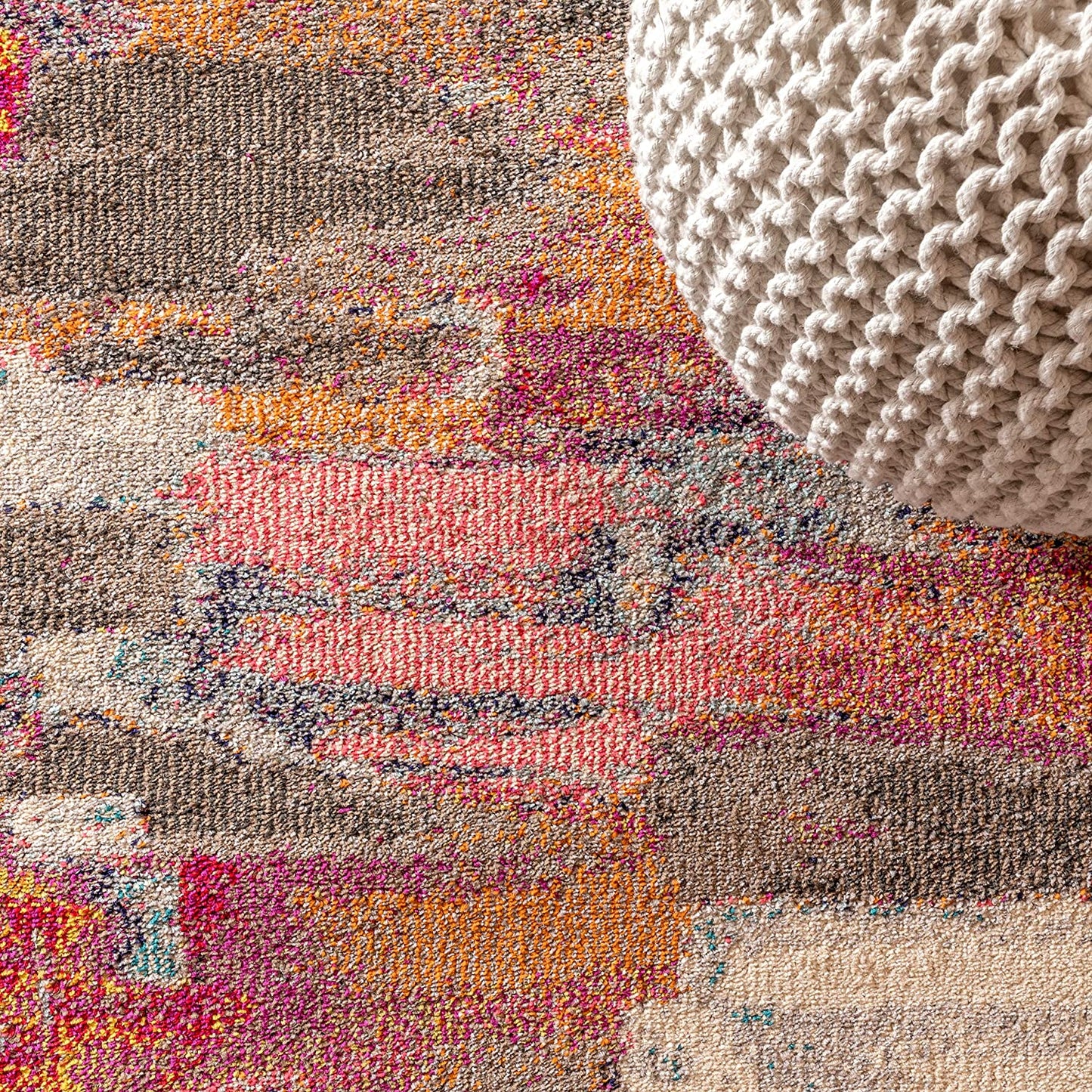 Contemporary POP Modern Abstract Brushstroke Cream/Pink Soft Area Rug