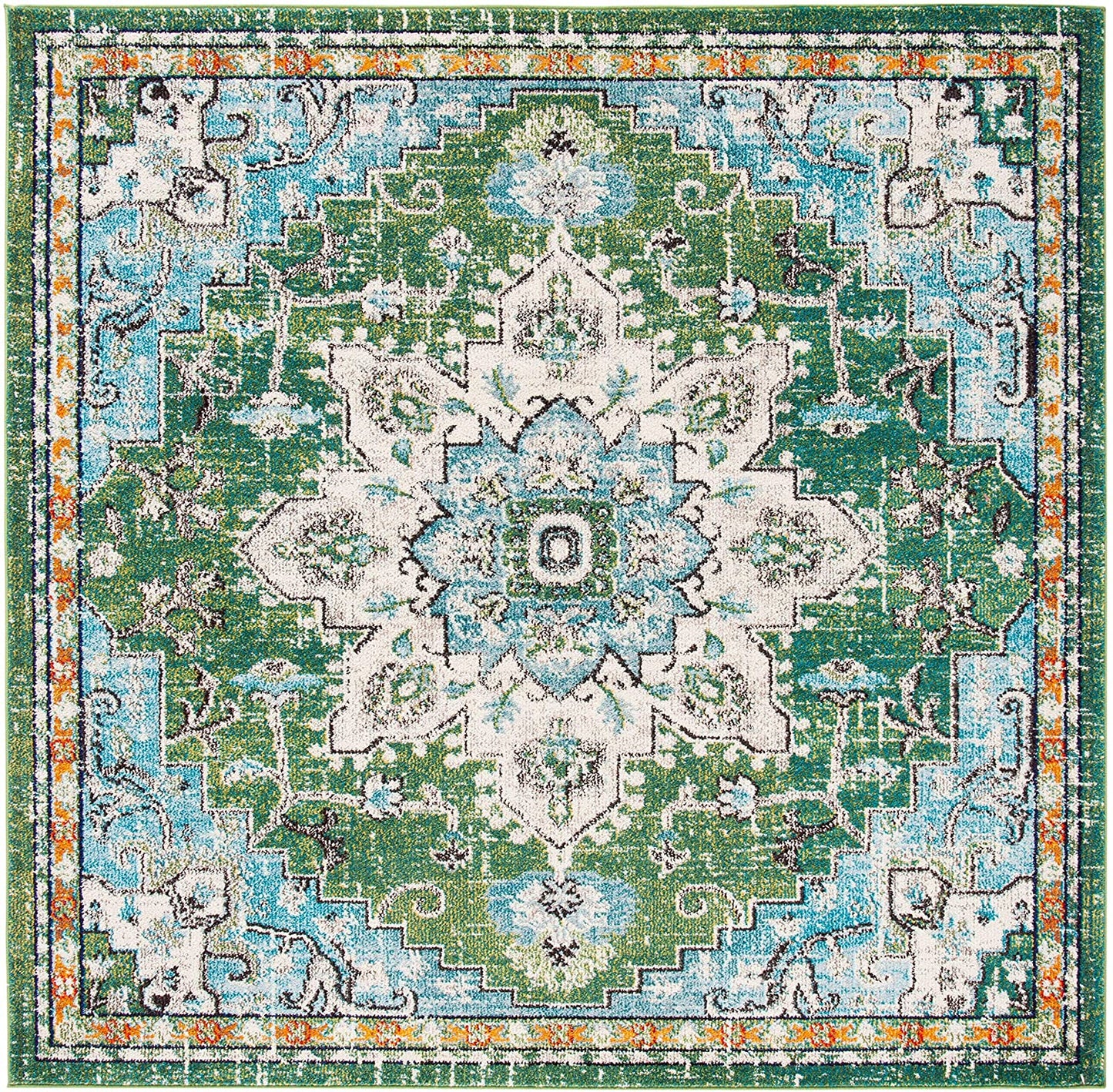 Boho Chic Medallion Distressed Soft Area Rug, Green / Turquoise