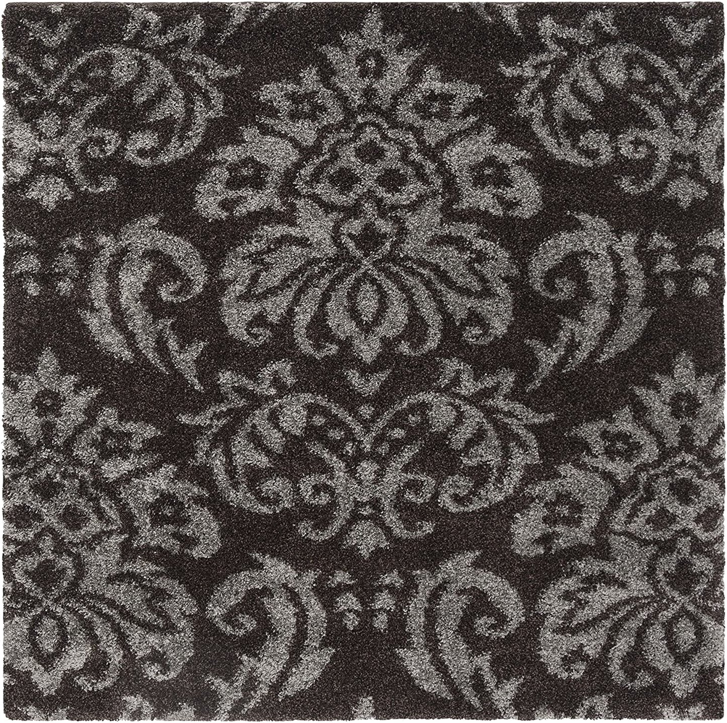 Damask Plush 1.2-inch Thick Area Rug, Dark Brown / Smoke