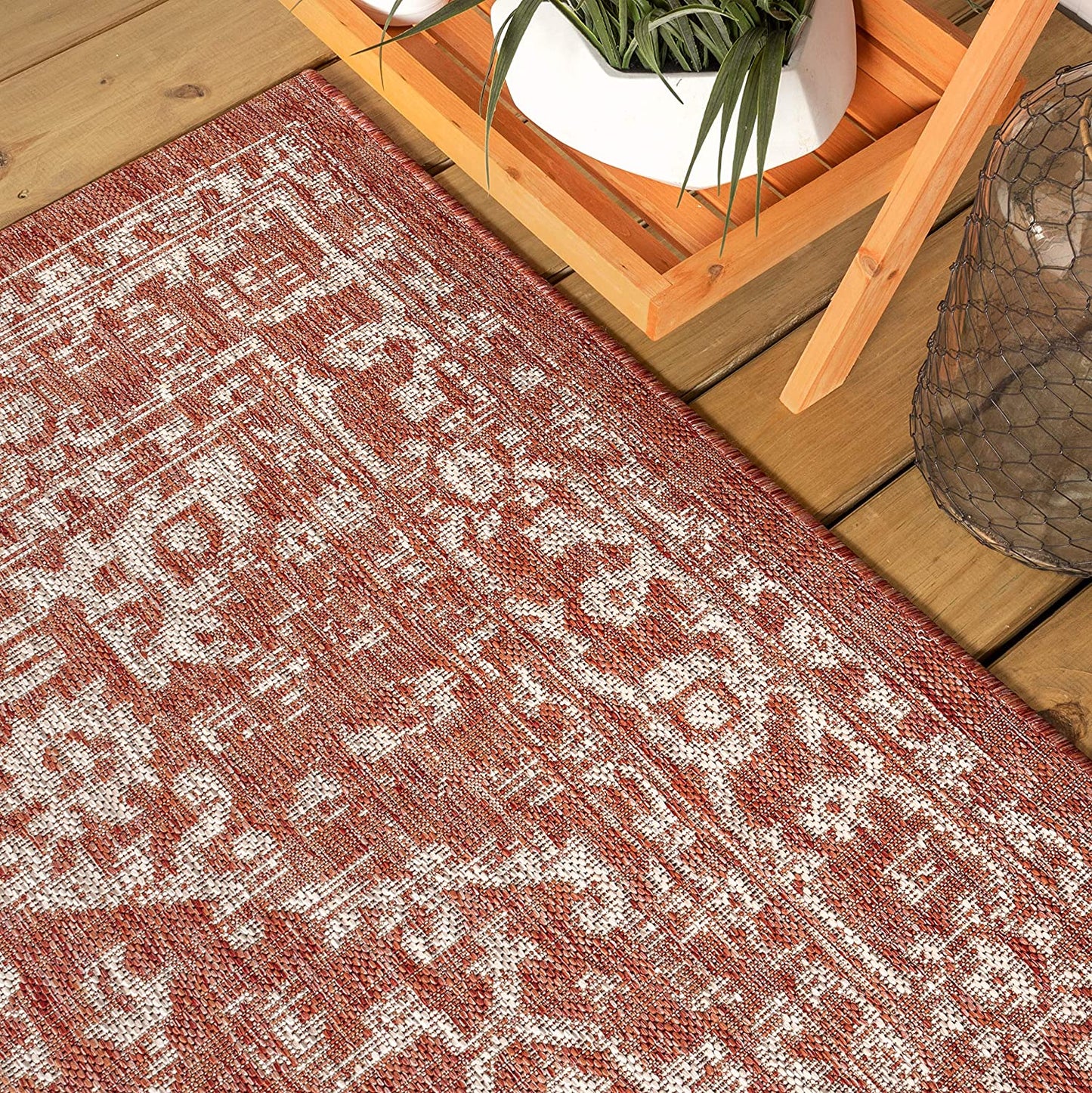 Malta Bohemian Medallion Textured Weave Indoor/Outdoor Red/Taupe Area Rug