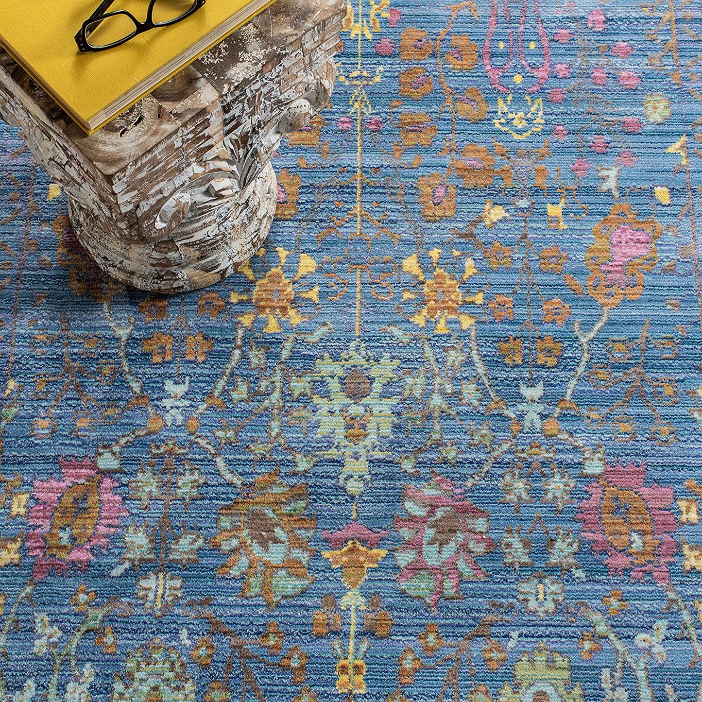 Boho Chic Distressed Area Rug, Blue / Multi