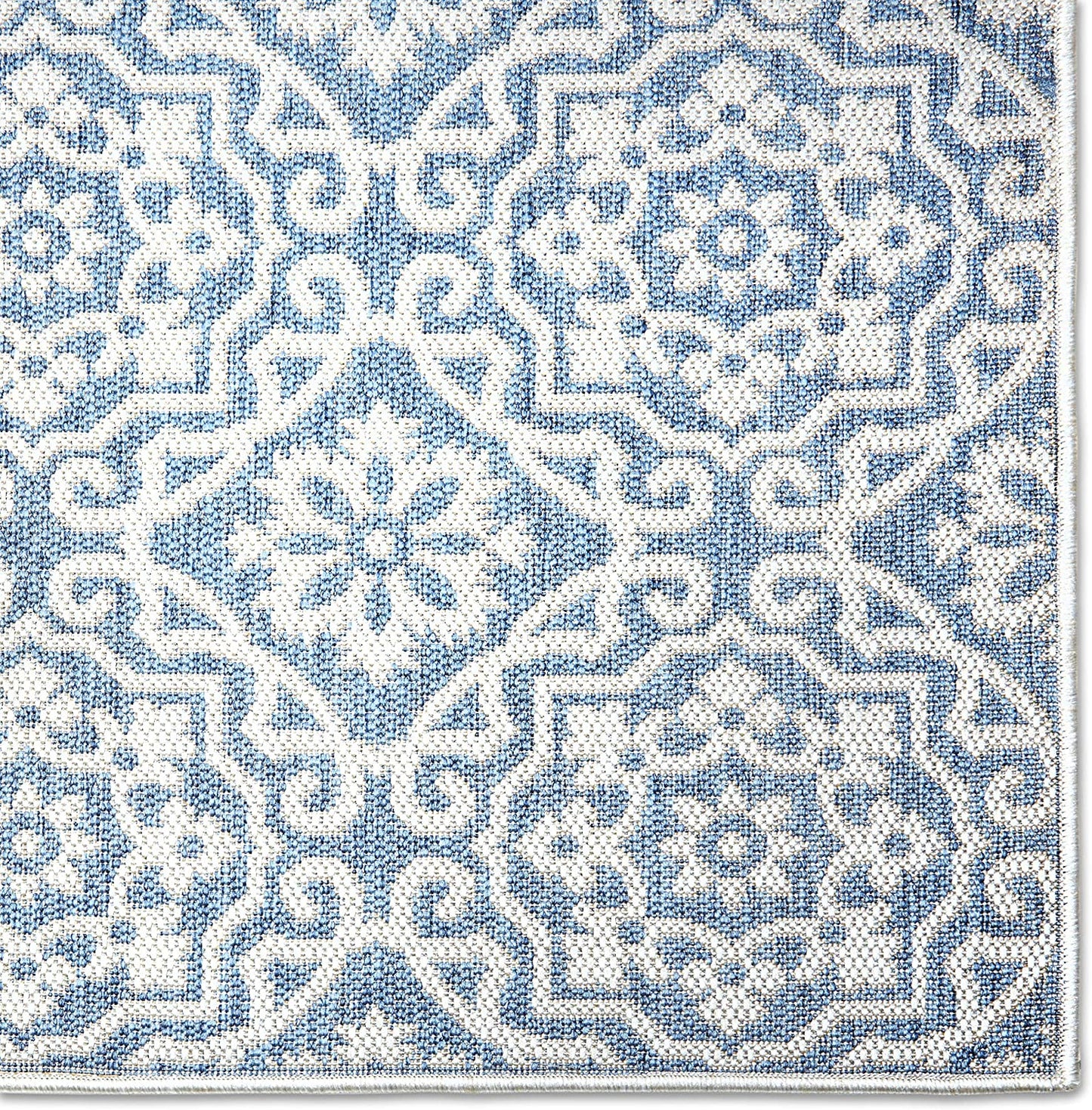 Damask Pattern Blue Grey Indoor/Outdoor Area Rug - UV/Weather Resistant