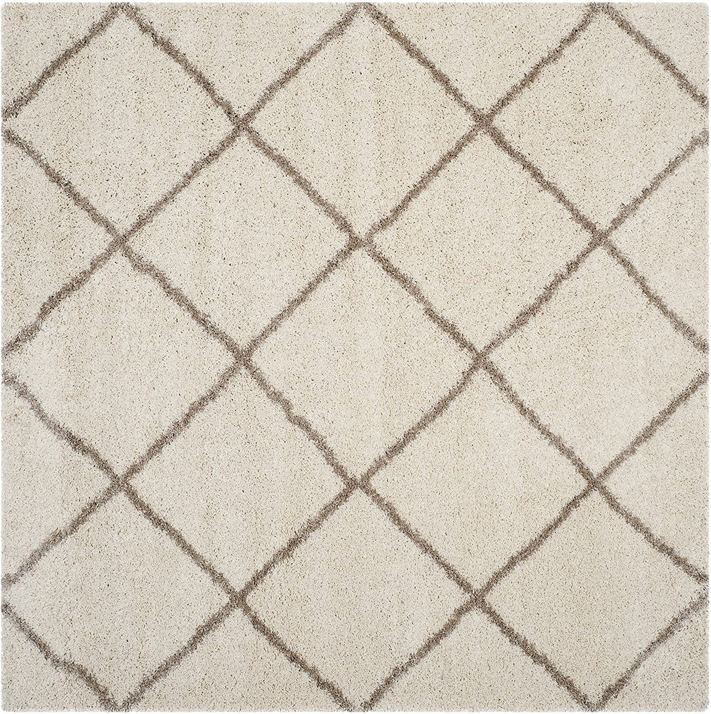 Diamond Trellis Ivory/Beige Soft Plush Shag Area Rug 2-inch Thick