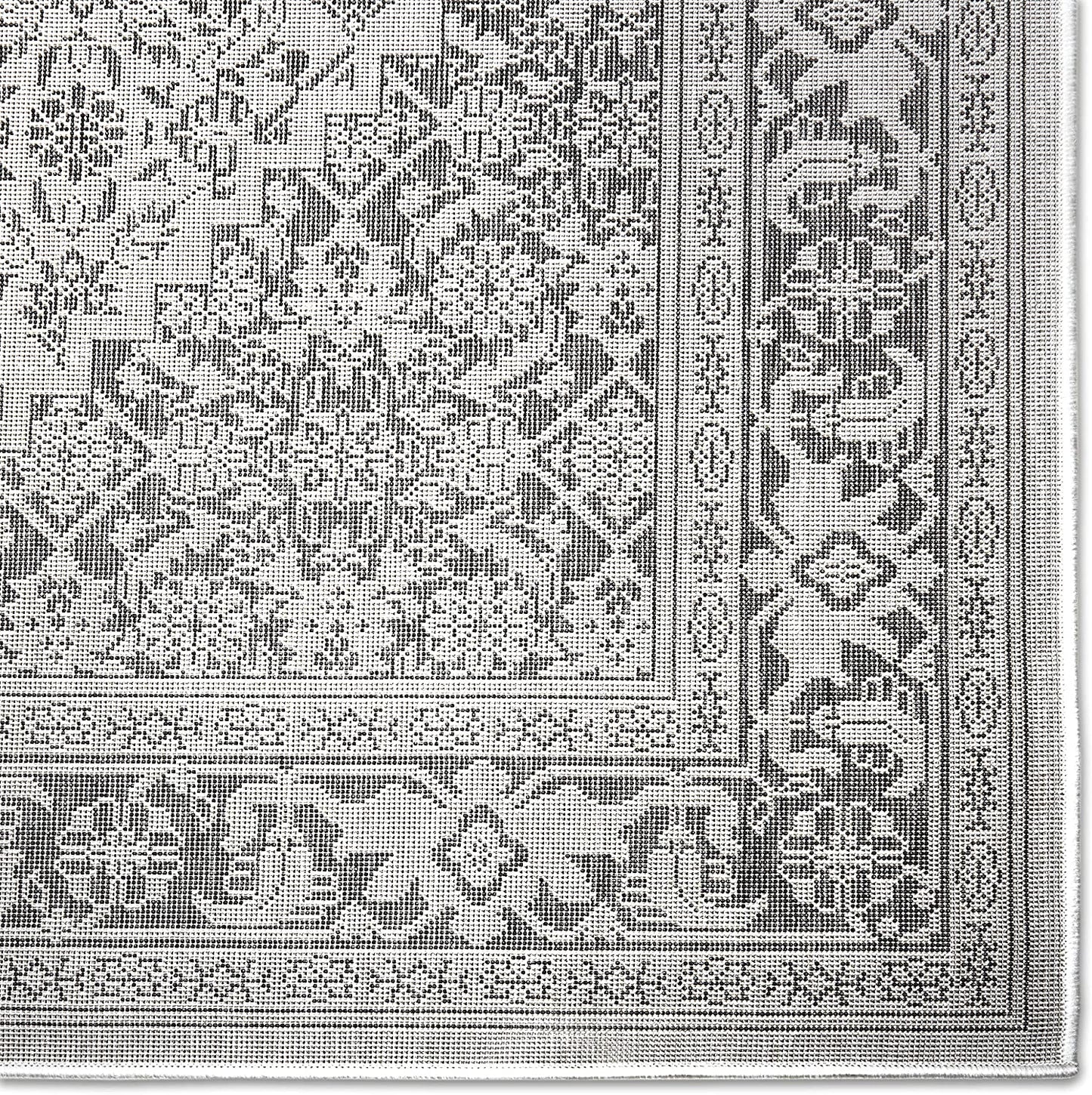 Dahlia Black Grey Indoor/Outdoor Area Rug - UV/Weather Resistant