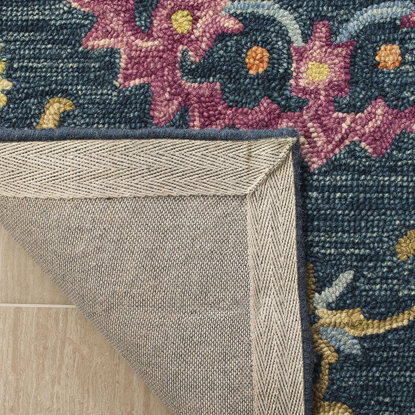 Hand-Hooked Boho Premium Wool Soft Area Rug Blue / Multi