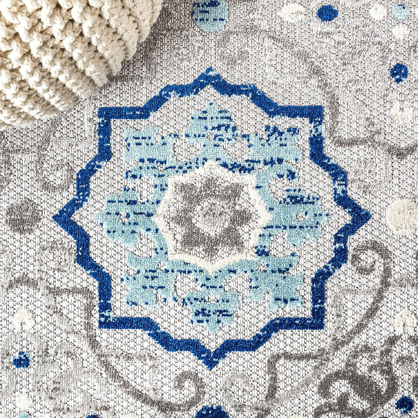 Mediterranean Medallion Boho Soft Area Rug Blue/Gray