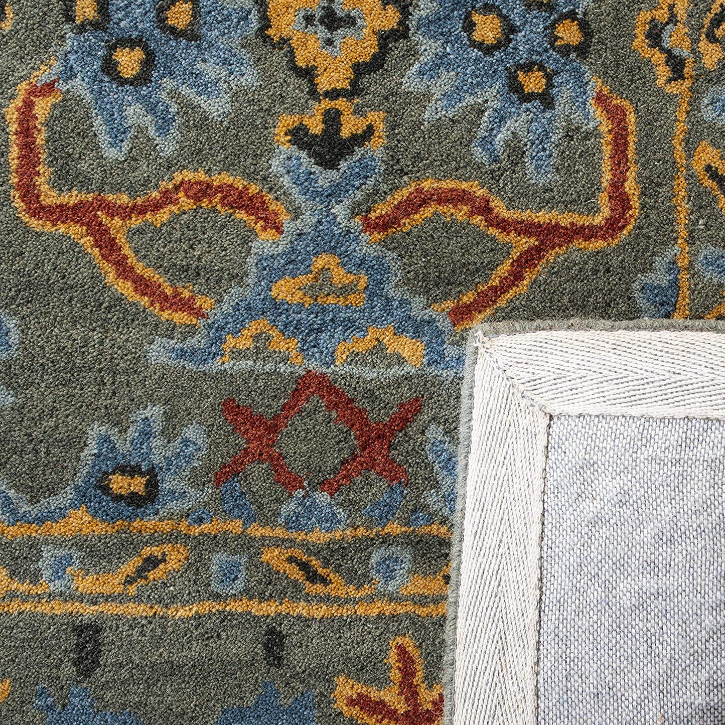 Heritage Collection Handmade Traditional Oriental Premium Wool Area Rug Sage / Blue