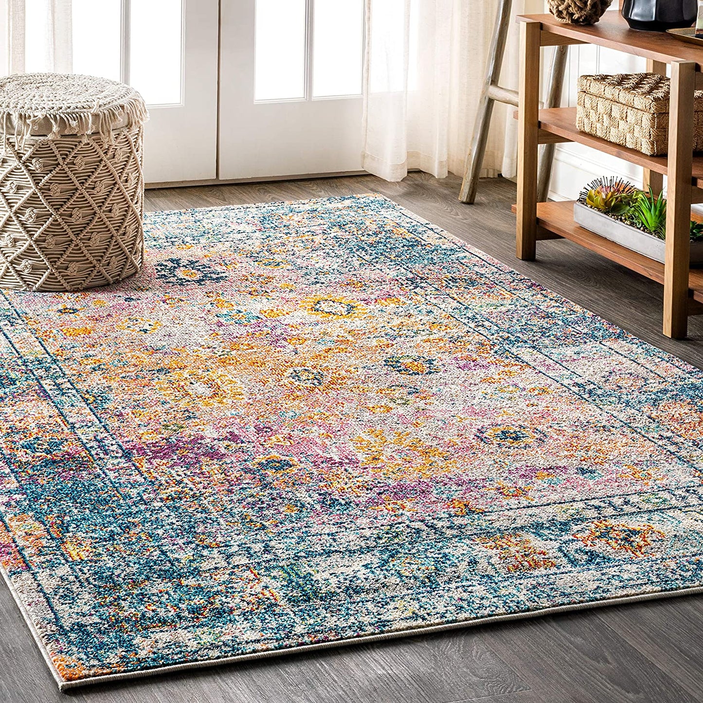 Bohemian FLAIR Boho Vintage Faded Navy/Cream Soft Area Rug,