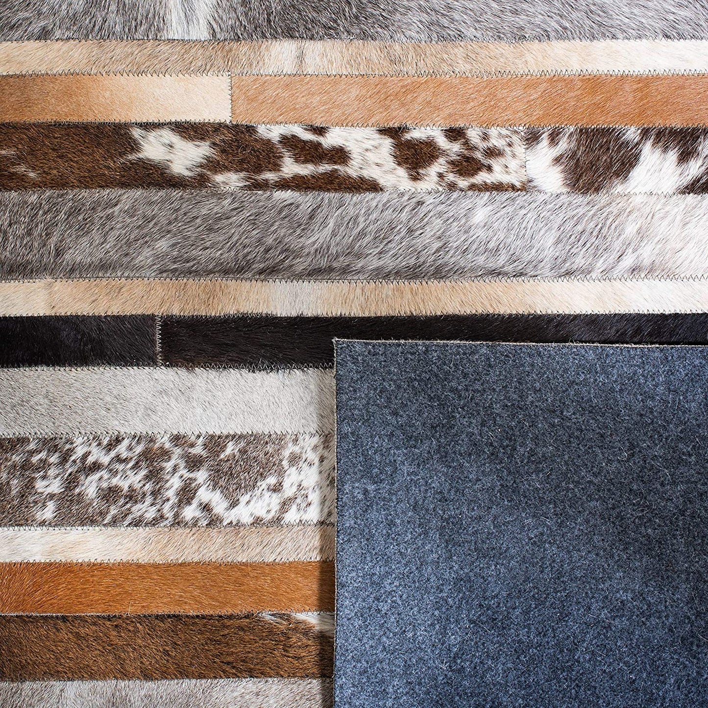 Leather Collection STL215A Handmade Modern Leather Area Rug Ivory / Brown