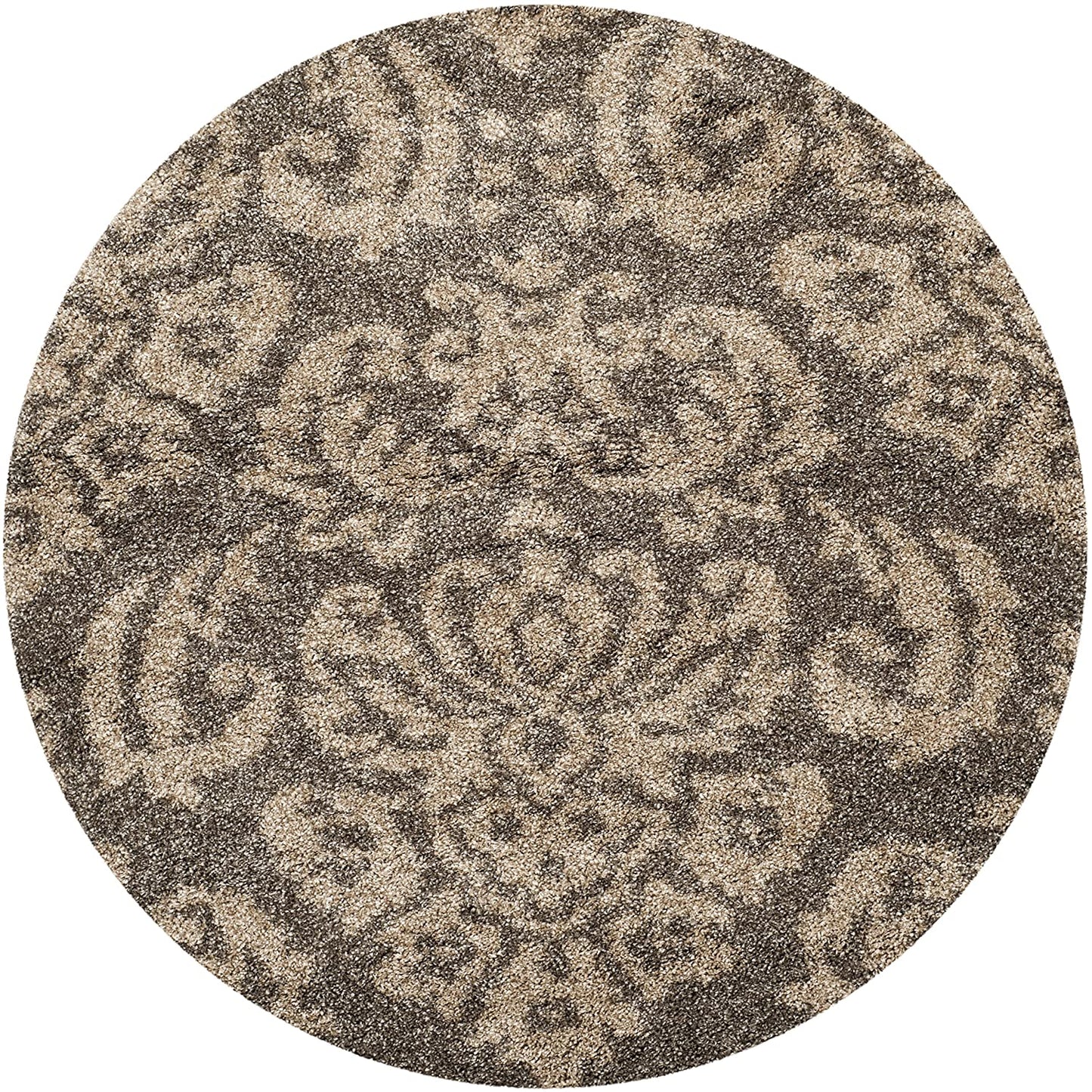 Damask Plush 1.2-inch Thick Shag Area Rug, Smoke / Beige