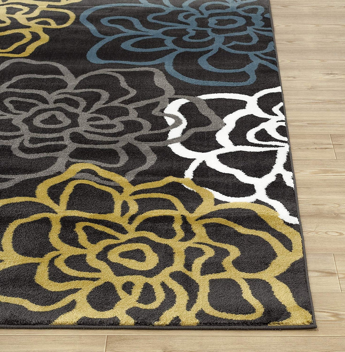 Floral Gray/Grey Yellow Blue Area Rug