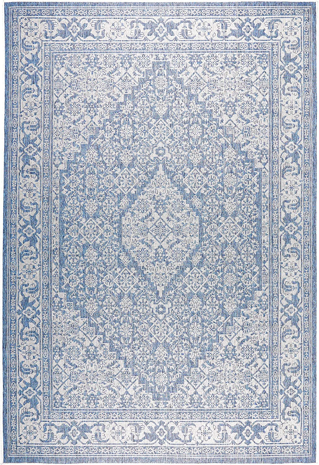 Dahlia Blue Grey Indoor/Outdoor Area Rug - UV/Weather Resistant