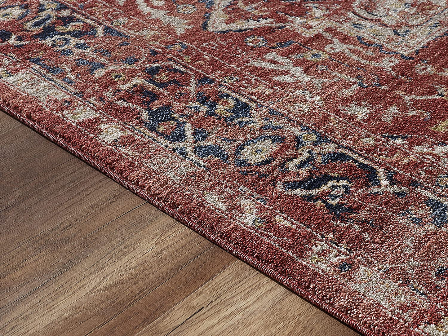 Red & Beige Oriental Medallion Distressed Vintage Rug