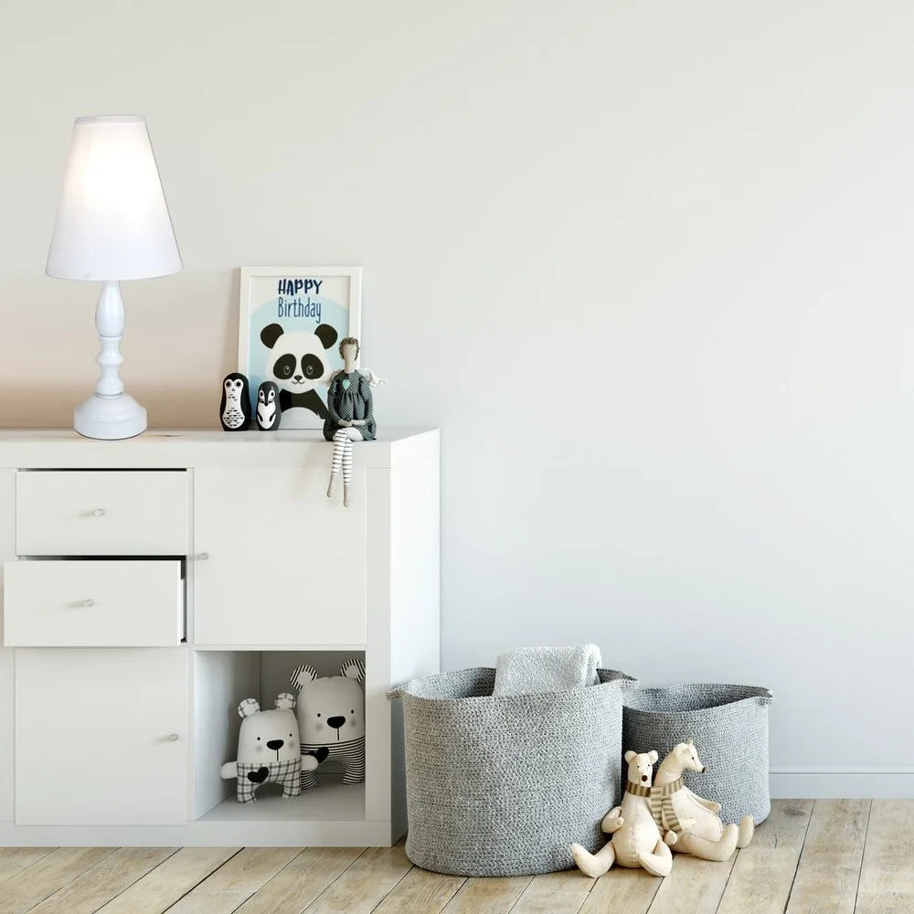 Bedside Table Lamp / Bedroom Light with Fabric Bell Shade - White