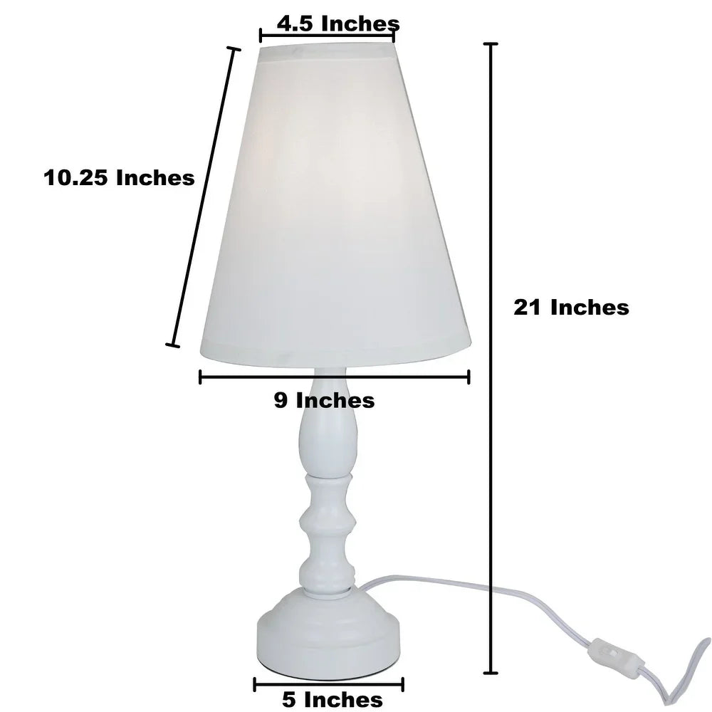 Bedside Table Lamp / Bedroom Light with Fabric Bell Shade - White