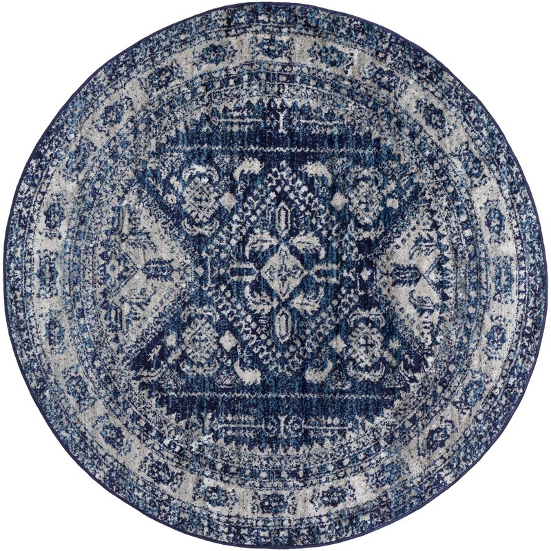 Distressed Persian Pattern Navy Blue Gray Soft Area Rug