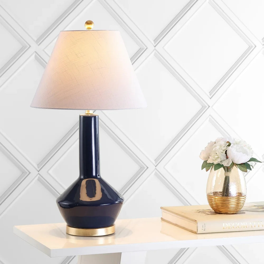 Brussels 29" Ceramic/Metal LED Table Lamp, Navy/Brass