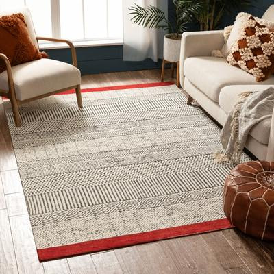 Largo Modern Abstract Geometric Pattern Red Kilim-Style Soft Area Rug