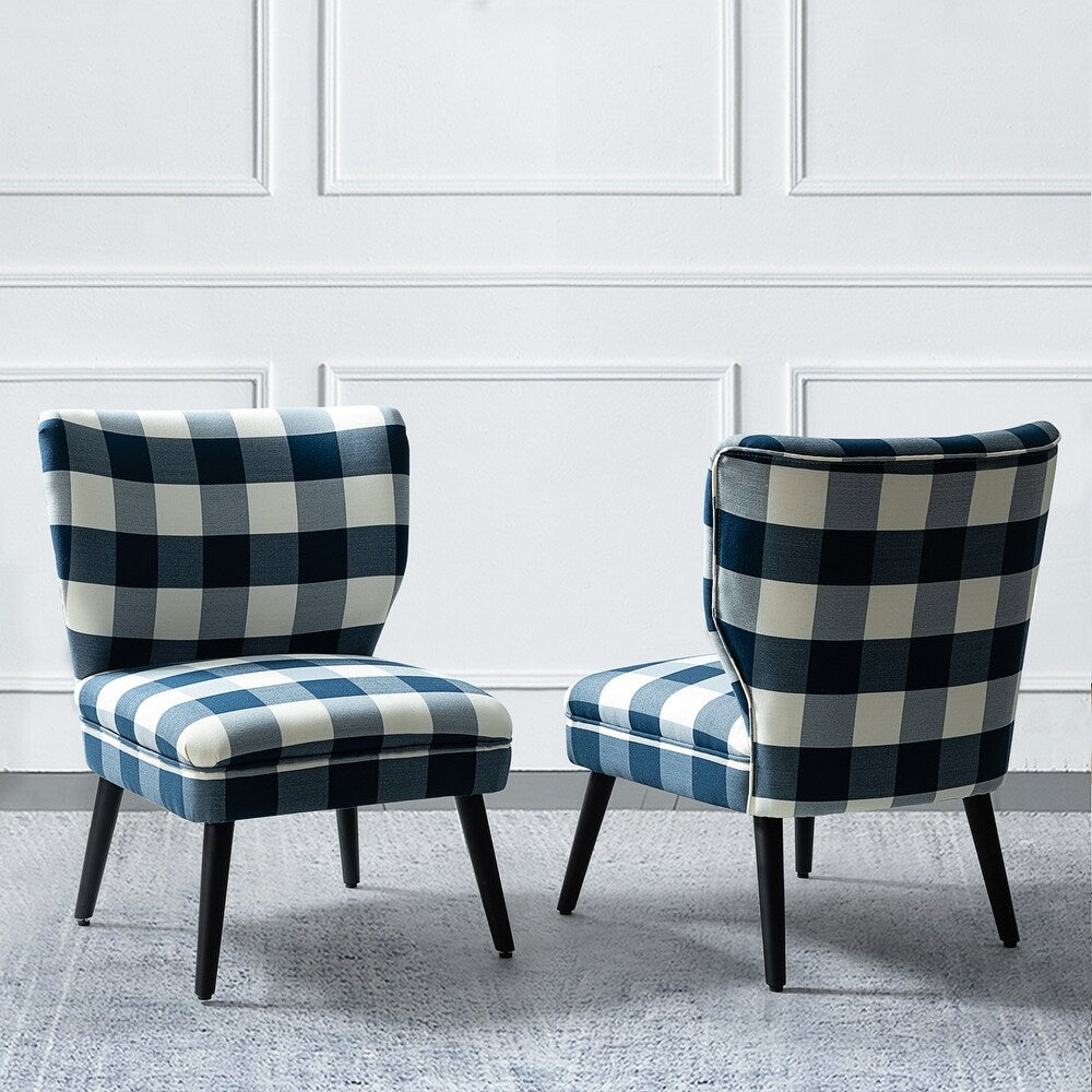 Cande Buffalo Plaid Side Chair with Black Base Set of 2