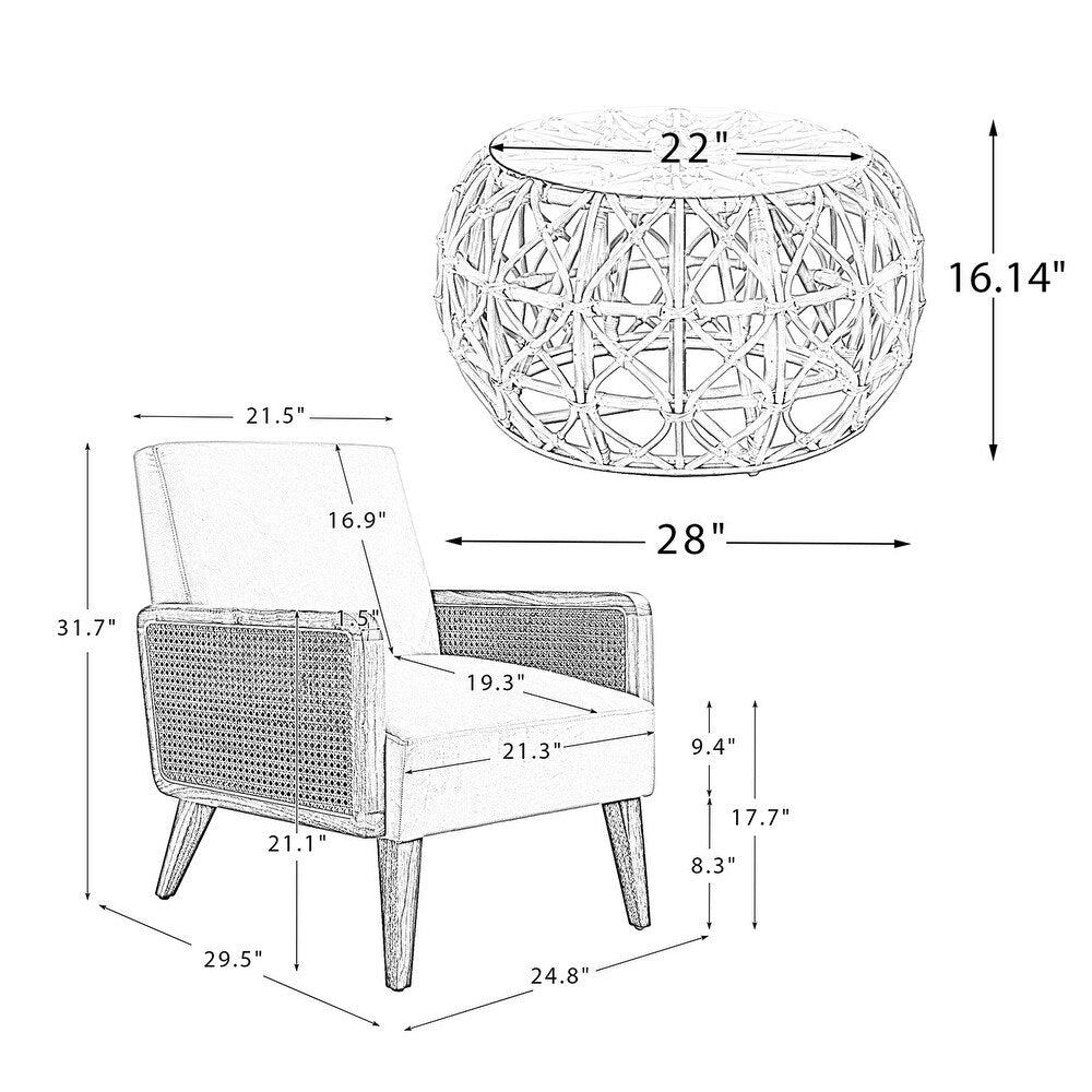 Carmina Wooden Frame Living Room Set with Wooden Legs