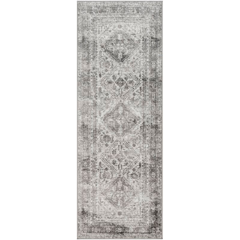 Oriental Charcoal Light Gray White Area Rug