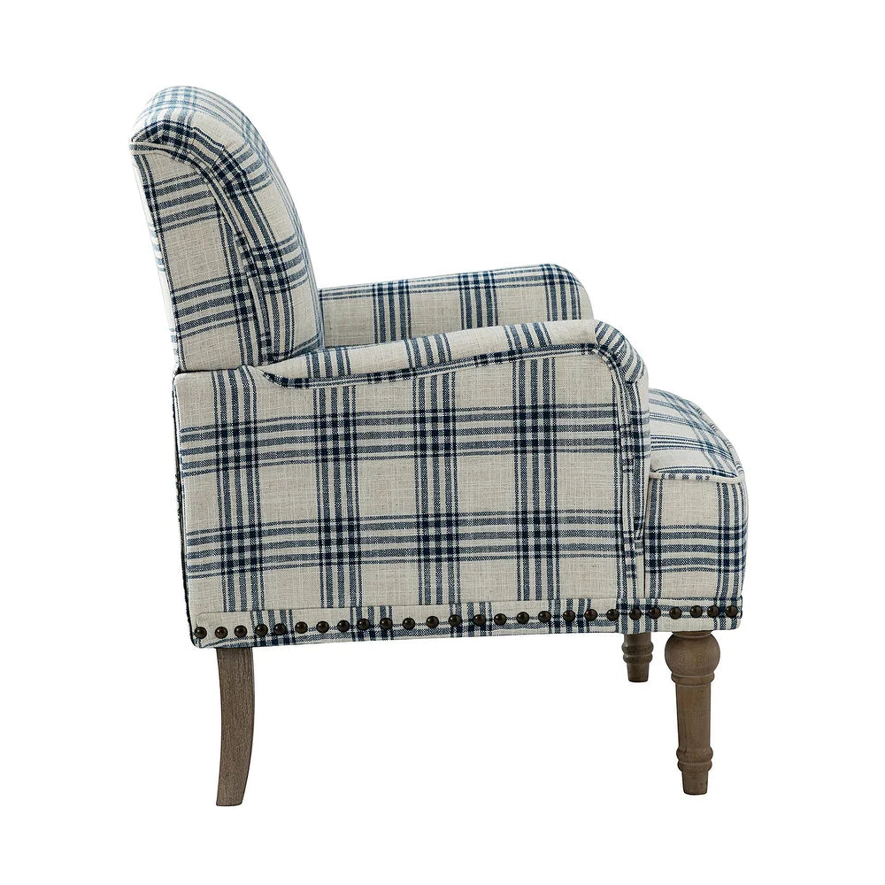 Geltrude Farmhouse Vintage Plaid Accent Armchair with Nailhead Trim Set of 2