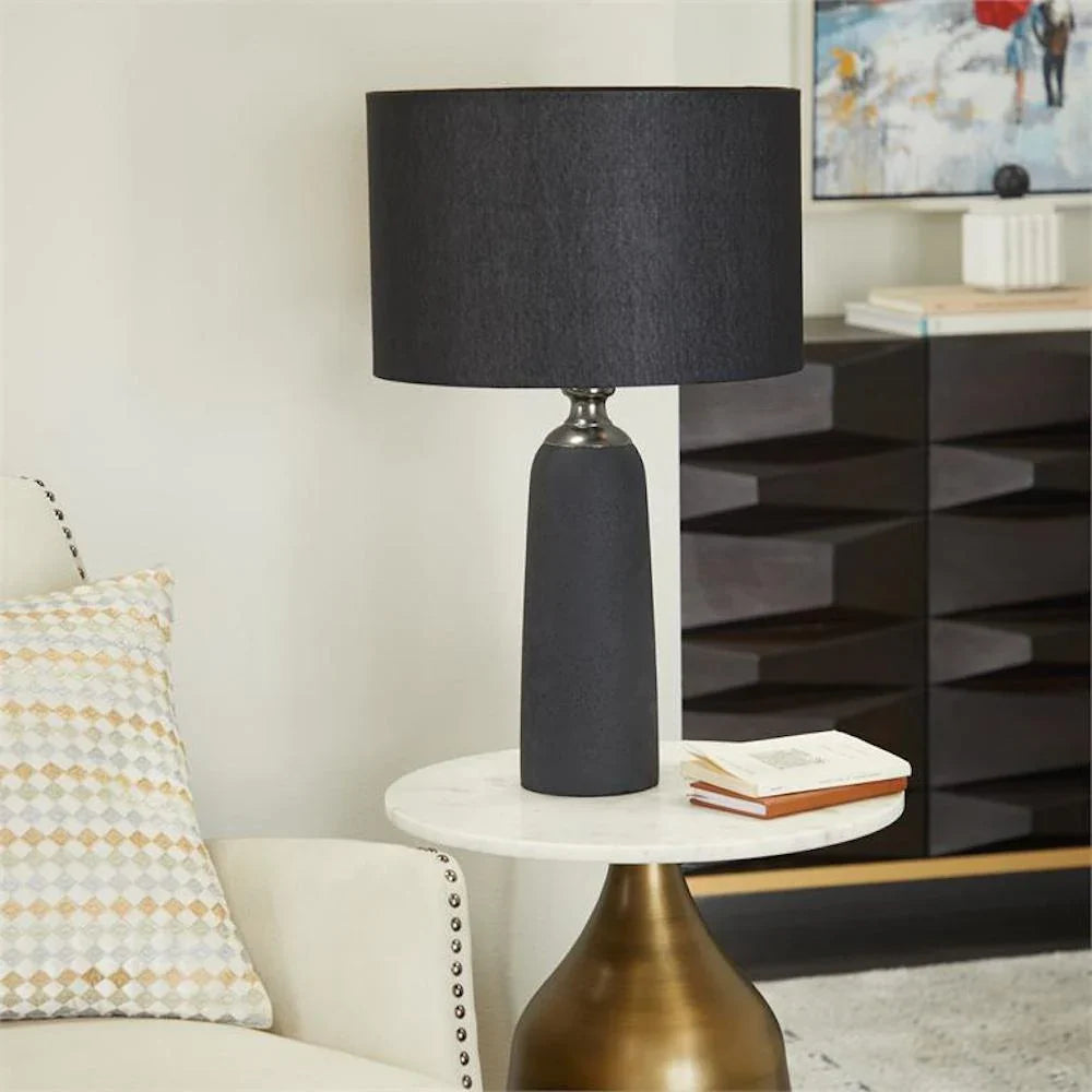 Contemporary 24-Inch Textured Black Cement Table Lamp - 23 x 14 x 14