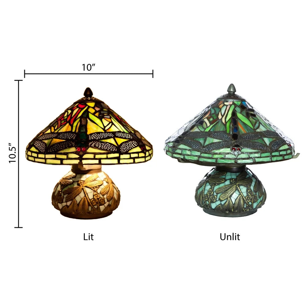 Copper Grove Carnach 10-inch Stained Glass Mini Dragonfly Lamp - 10"L x 10"W x 10.5"H