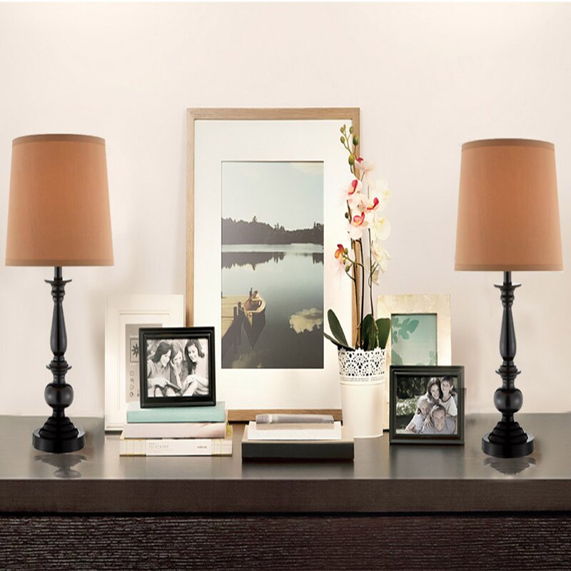 22 inch Bronze Finish Coffee Fabric Shades Table Lamp (Set of 2)