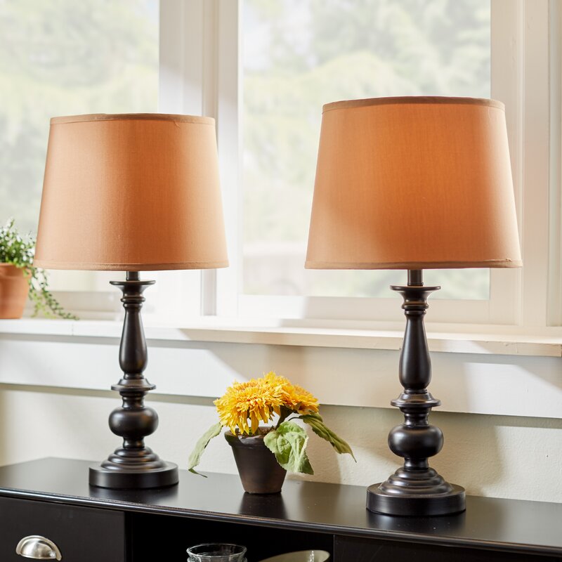 22 inch Bronze Finish Coffee Fabric Shades Table Lamp (Set of 2)