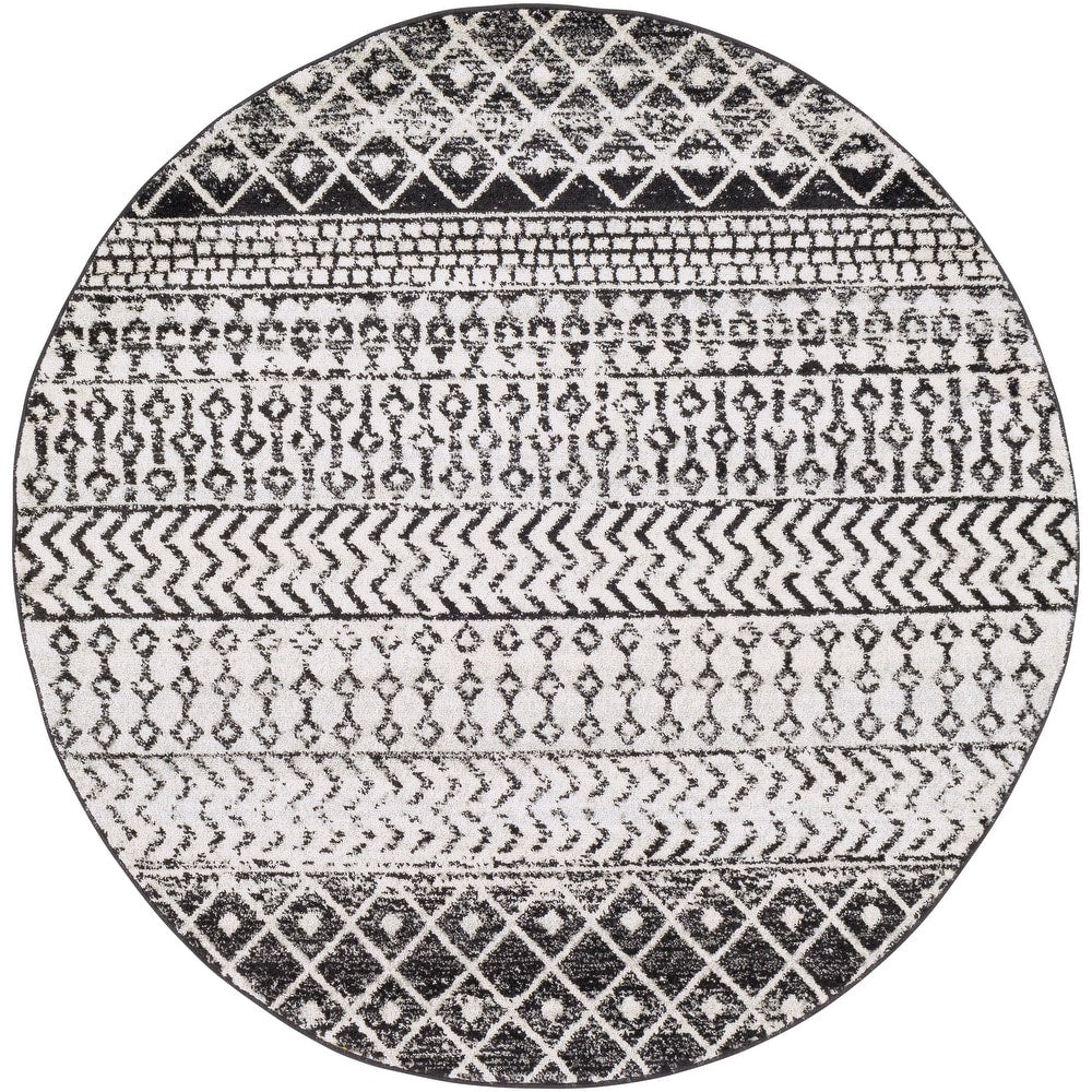 Distressed Geometric Black White Area Rug