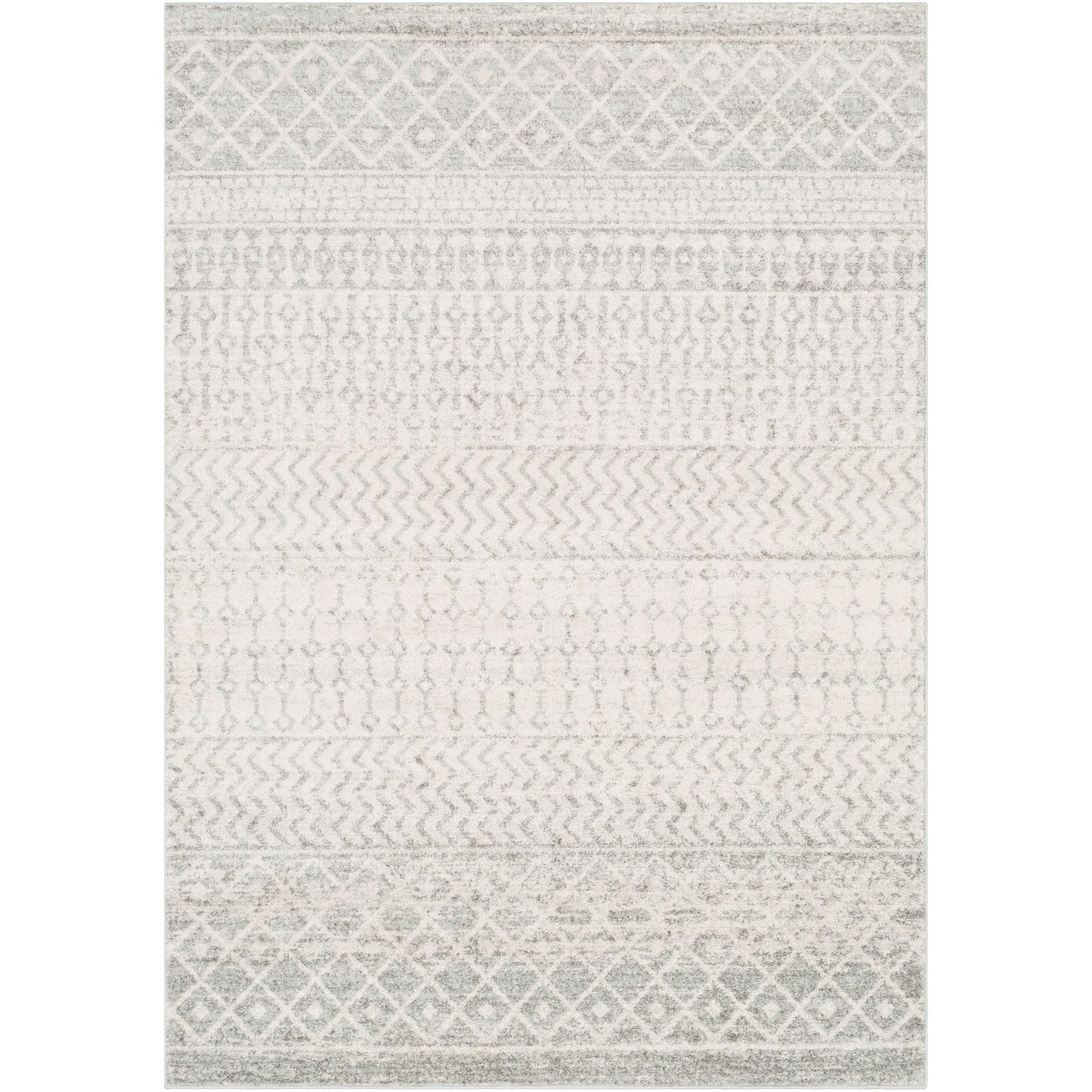 Distressed Geometric Ivory Gray Area Rug