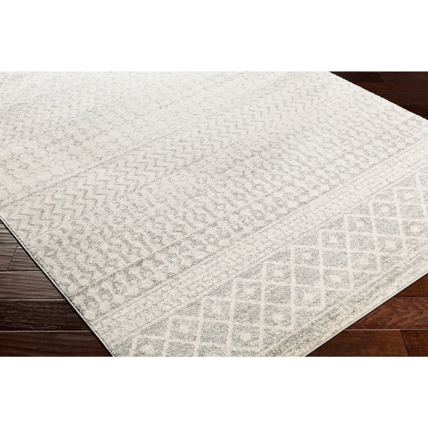 Distressed Geometric Ivory Gray Area Rug