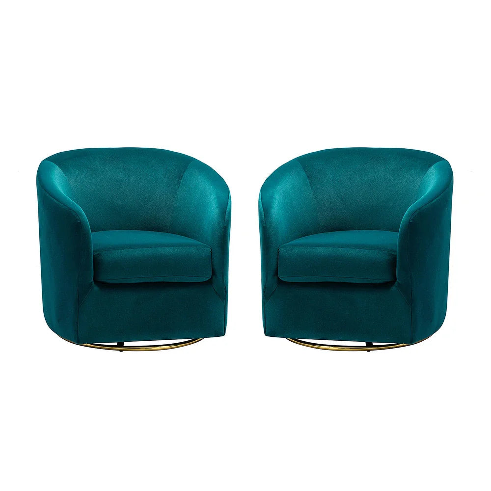 Eleuterio Modern Upholstered Swivel Accent Barrel Chair with Metal Base Set of 2