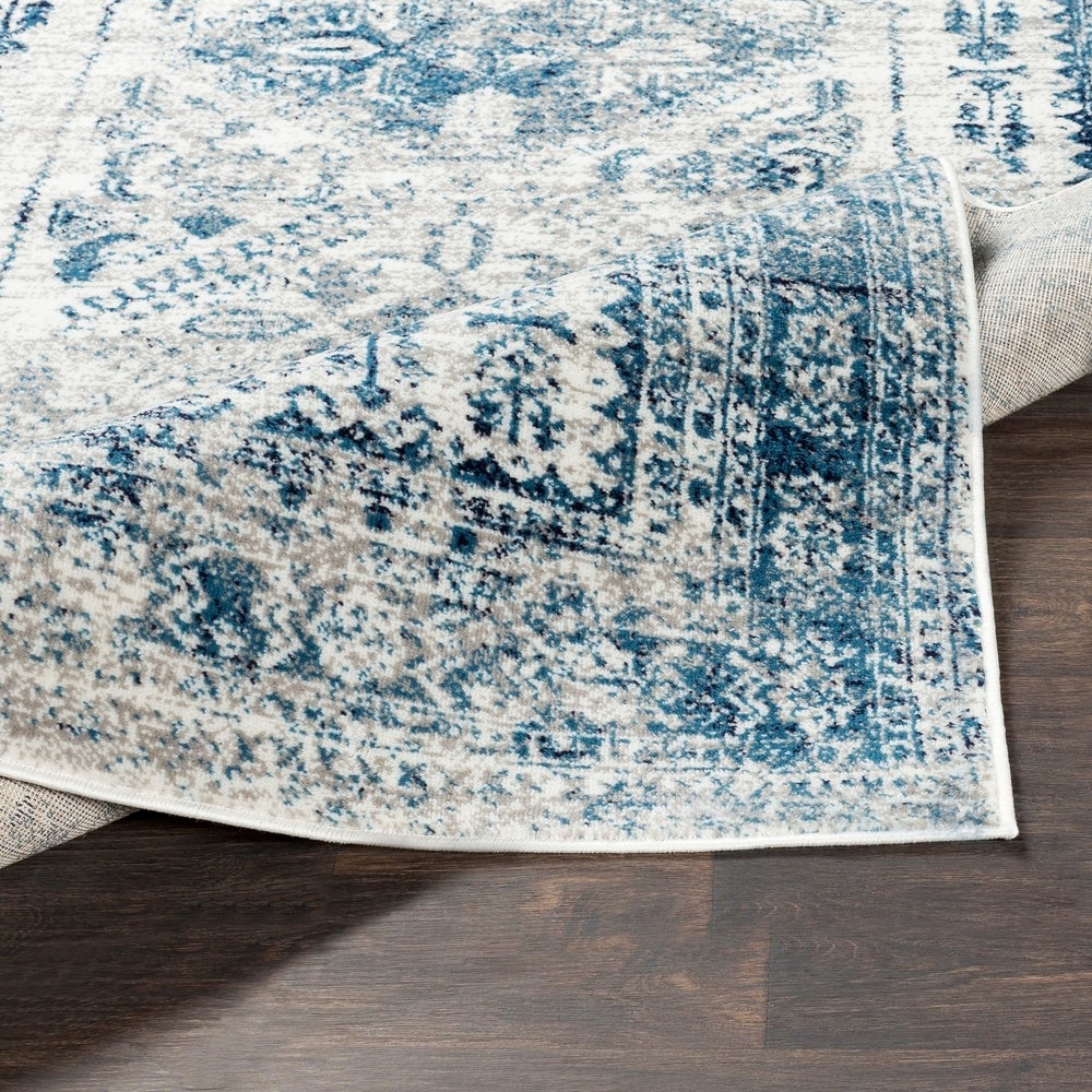 Distressed Persian Pattern Sky Blue Light Gray Soft Area Rug