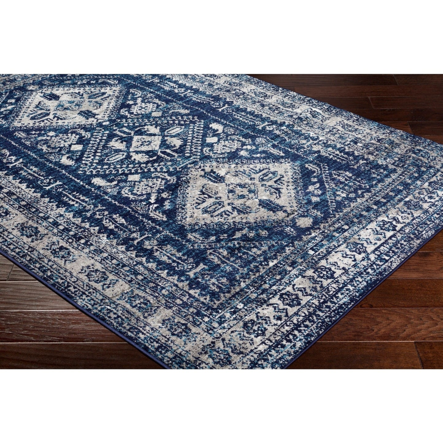 Distressed Persian Pattern Navy Blue Gray Soft Area Rug