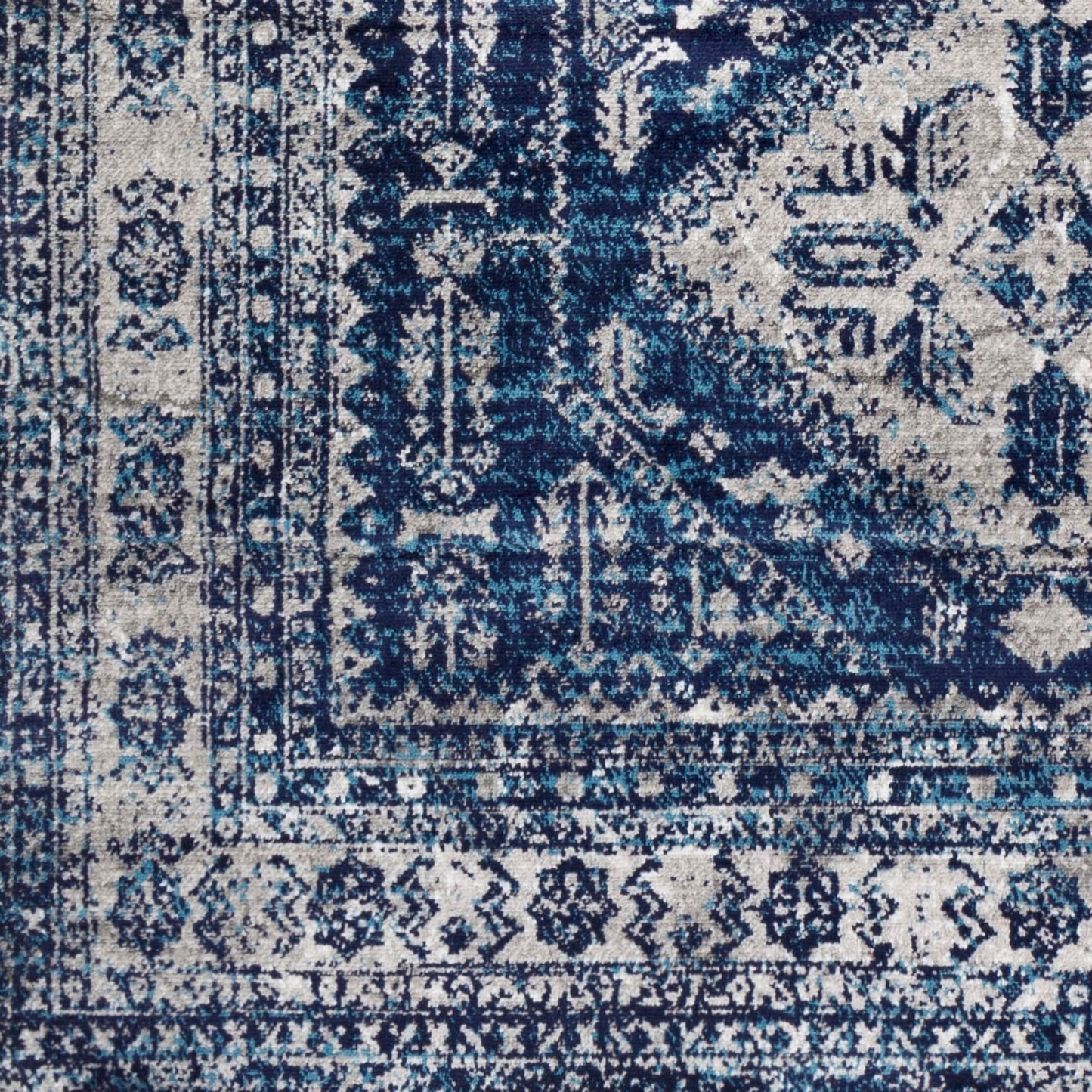 Distressed Persian Pattern Navy Blue Gray Soft Area Rug