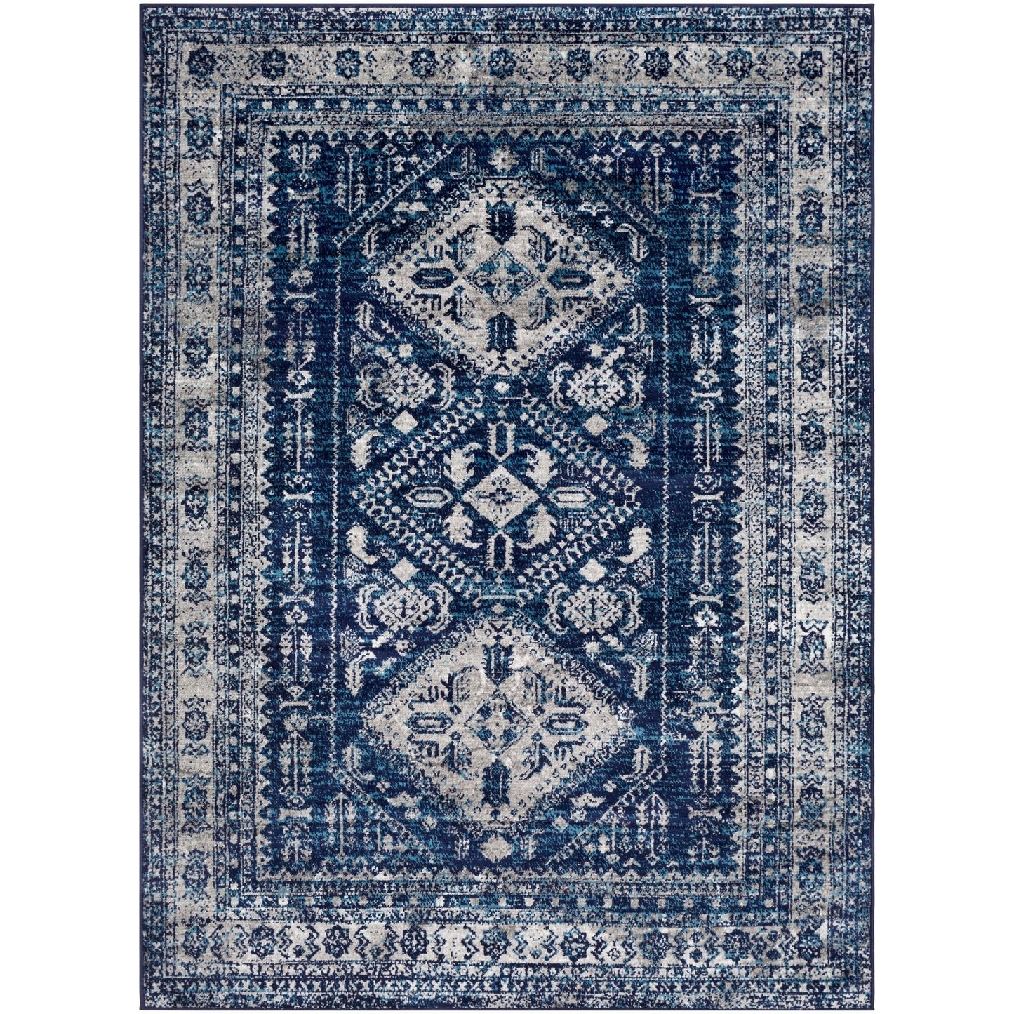 Distressed Persian Pattern Navy Blue Gray Soft Area Rug