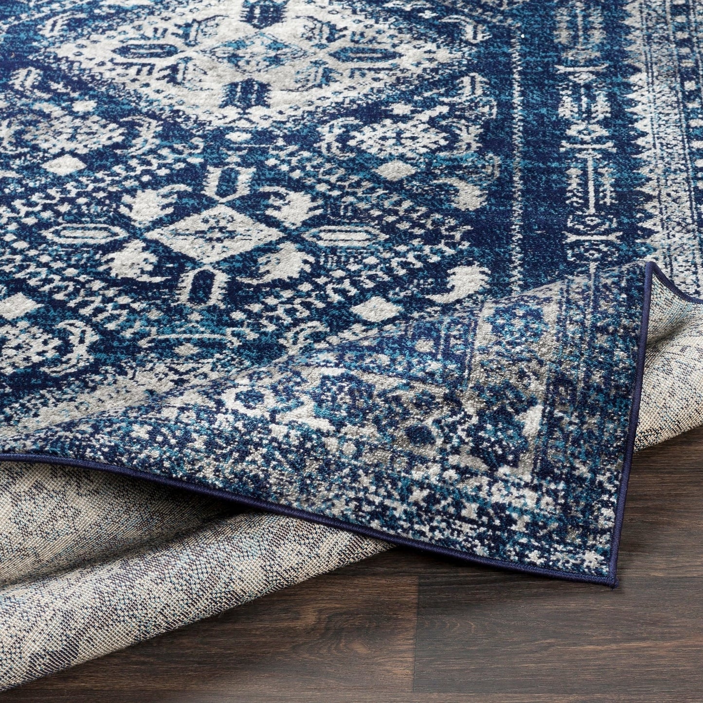 Distressed Persian Pattern Navy Blue Gray Soft Area Rug