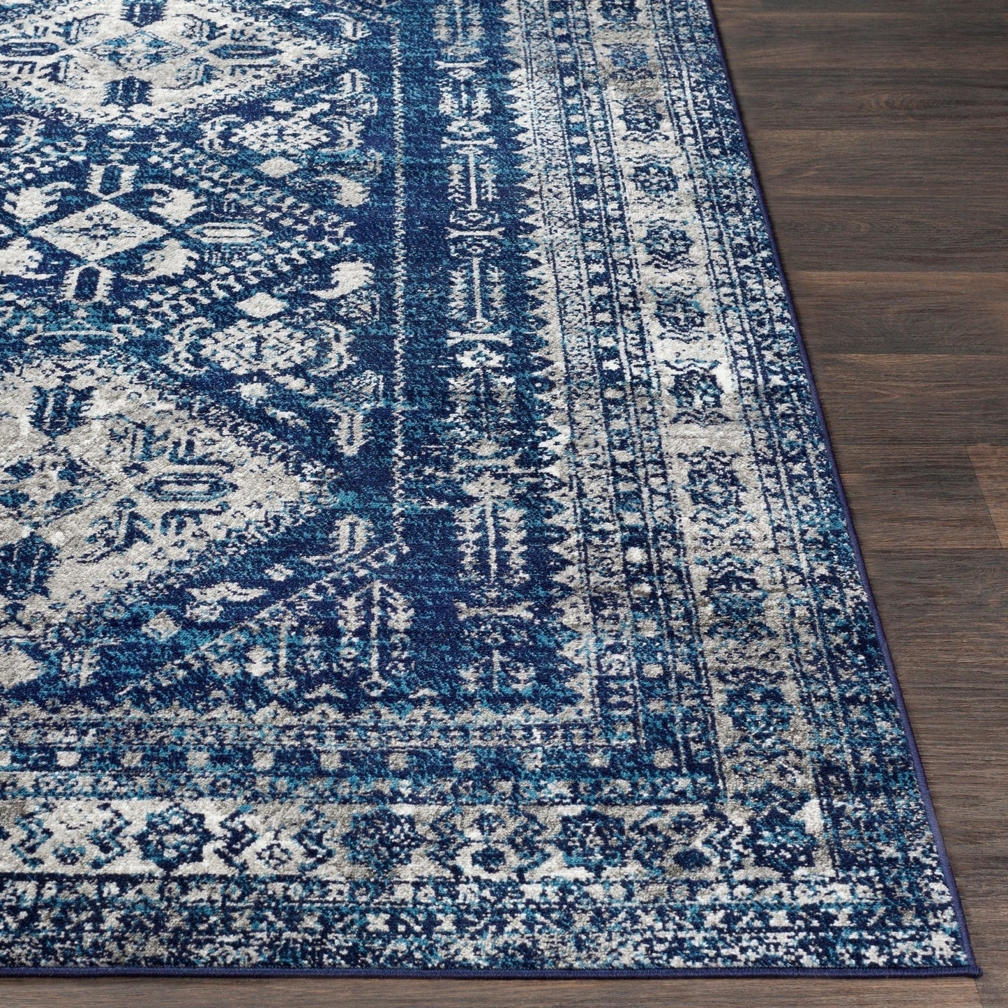 Distressed Persian Pattern Navy Blue Gray Soft Area Rug