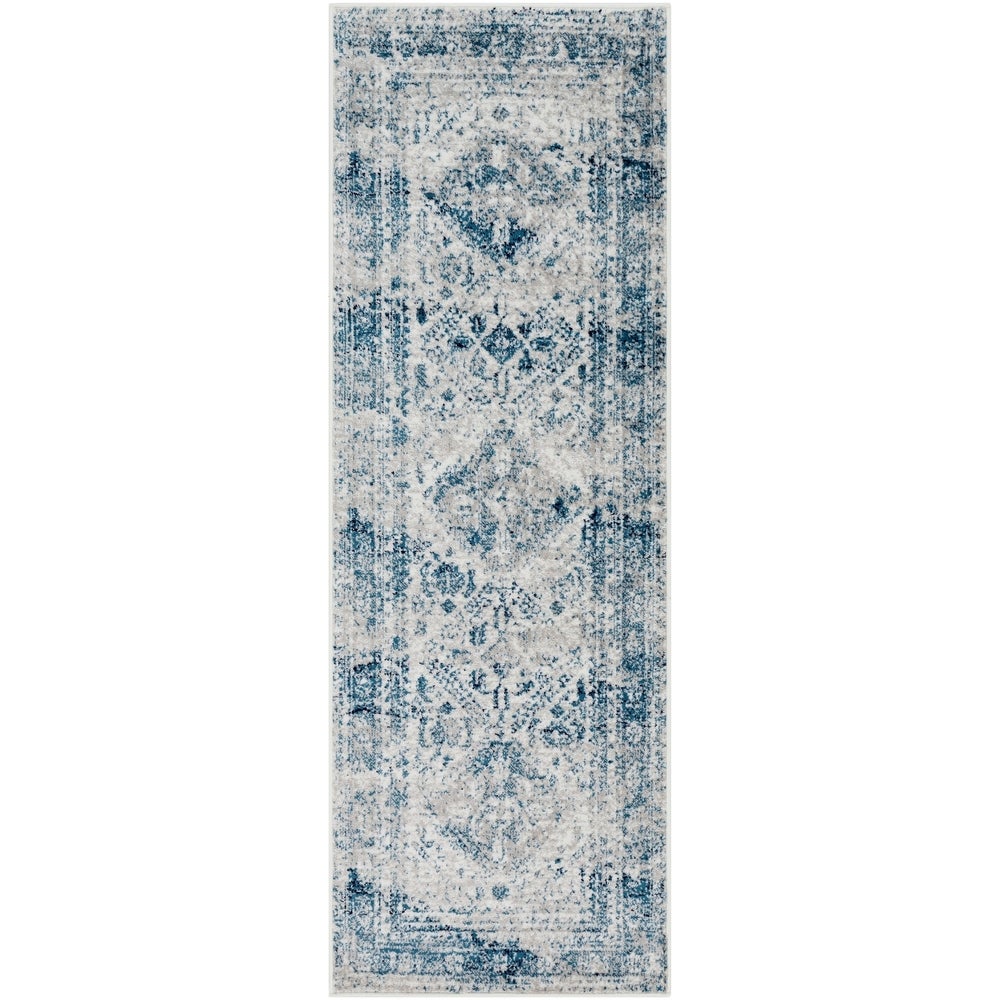 Distressed Persian Pattern Sky Blue Light Gray Soft Area Rug